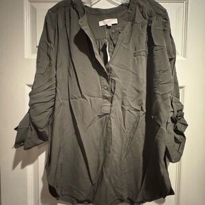 LOFT Dark Green Button-Up Top